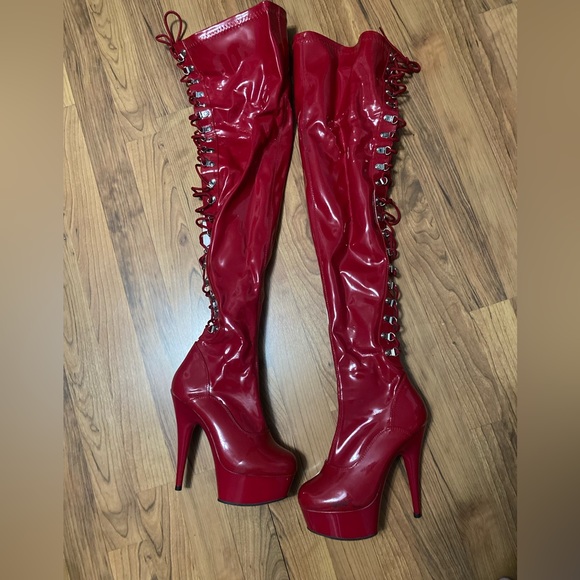 COPY - Pleaser Red Thigh High Boots - Delight 3063 - Picture 3 of 7